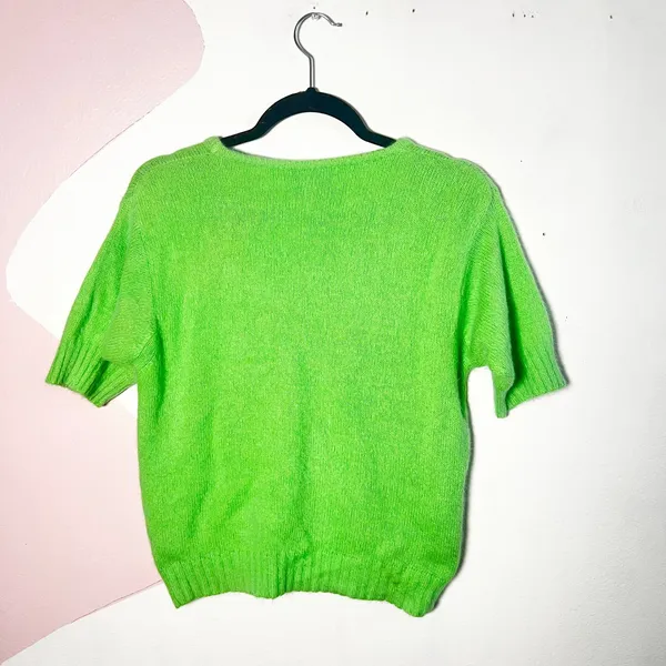 Vintage‎ Angora Wool Top Women's Medium Lime Green Made In Italy Luxury - Image 2