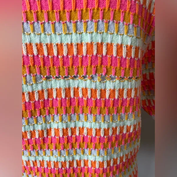 THML Colorful Ribbed Knit Quarter Sleeve Sweater Multicolor Neon Pink Orange - Image 5