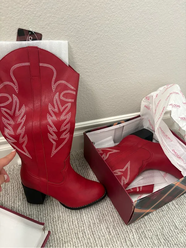 Chicbloom Extra Wide Calf Cowgirl Boots Red Size 7 - Image 2