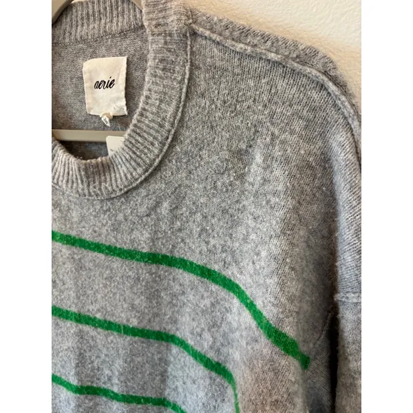 Aerie Womens Grey Green Striped Crewneck Sweater Relaxed Fit Pullover Size M - Image 5