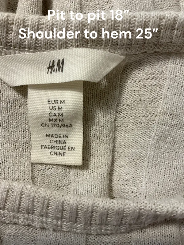 H&M Women's Light Beige Ribbed Long Sleeve Knit Top Sweater - Size Medium (18" x 25") - Image 3