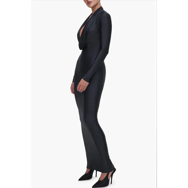 Good American Black Cowl Neck Jersey Zip Slit Dress Small NWOT - Image 22
