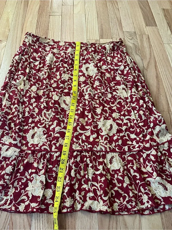 Vintage Red and Gold Floral Midi Skirt 1X Boho Cottagecore Romantic Prairie - Image 5