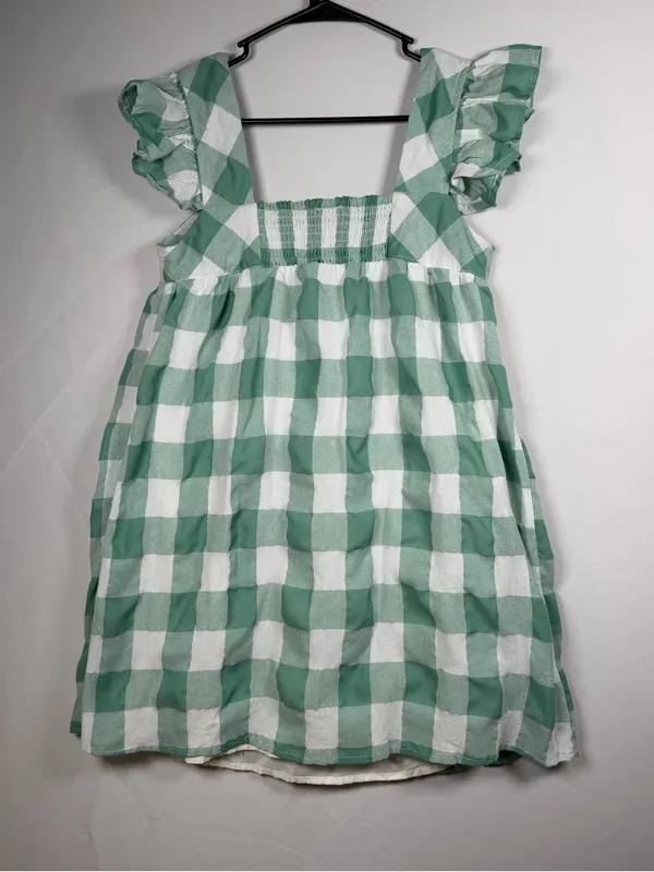 Entro Green Gingham Mini Dress Women’s Small Flutter Sleeve Cottagecore - Image 3