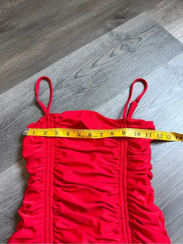 Tiger Mist Red Ruched Bodycon Mini Dress Small Going Out - Image 7