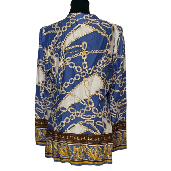 Embellished Blue Gold Chain Print V-Neck Cotton Tunic Top Large Charter Club - Image 3