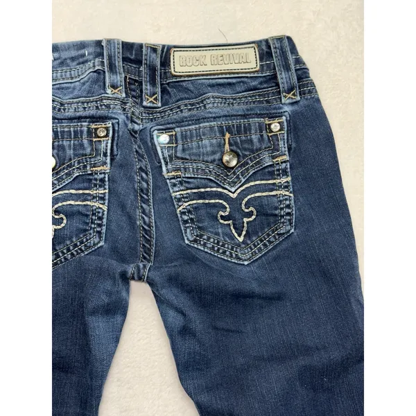 Rock Revival Women's Alivia Skinny Dark Wash Low Rise Jeans Studded Sz 27 - Image 9