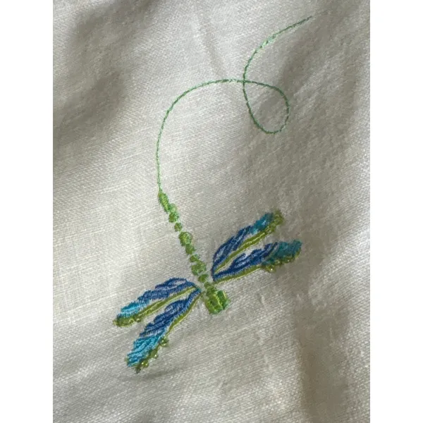 Paraphrase Linen Pants Womens 12 Ivory Embroidered Dragonfly Wide Leg Crop - Image 7