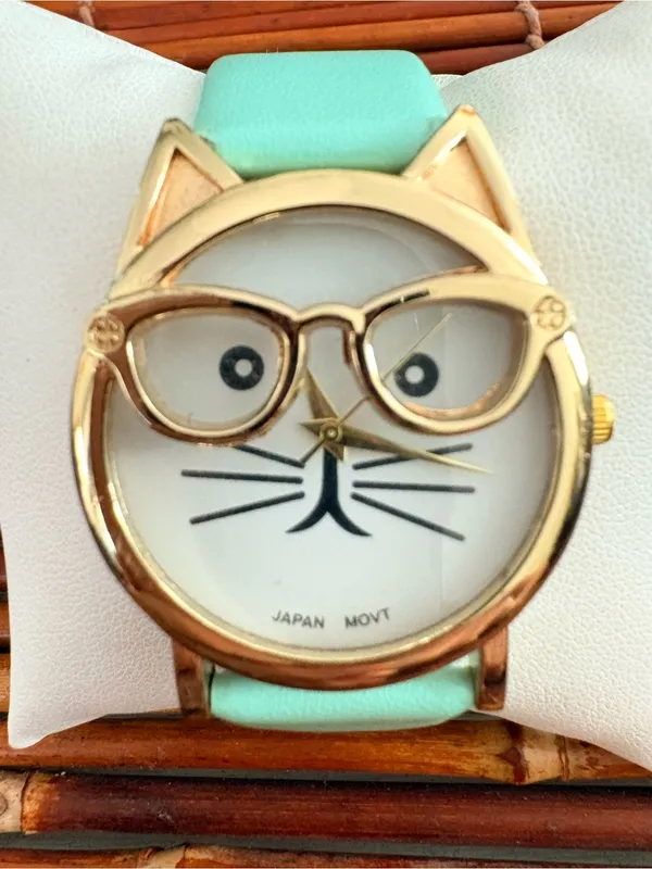 Mint Cat Watch with Gold Accents Needs Battery Green - Image 2