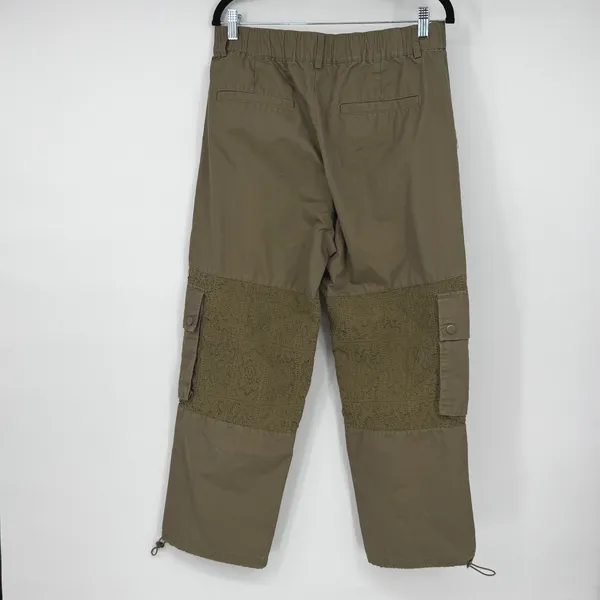 Zara‎ Olive Green Crochet Lace Panel Cargo Pants Utility Wide Leg Womens Size 31 - Image 2