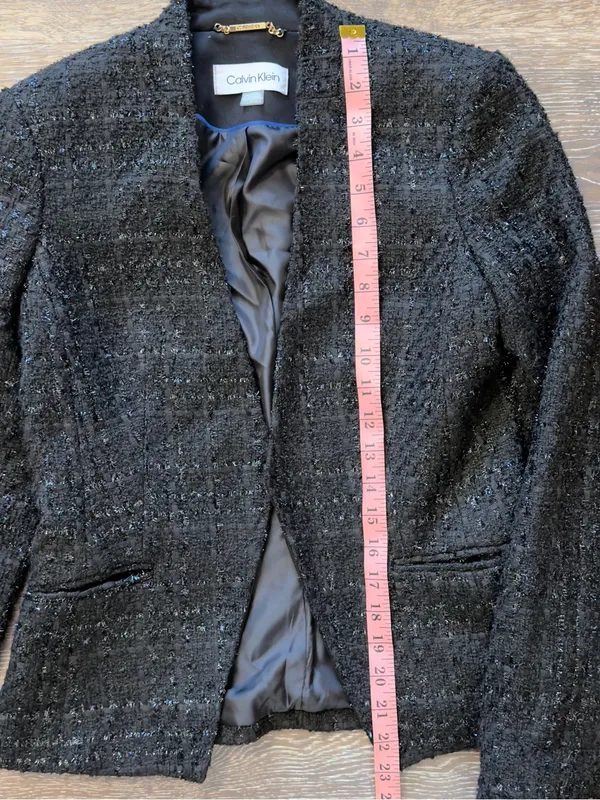 Calvin Klein Metallic Bouclé Tweed Open Front Blazer Black 2 - Image 12