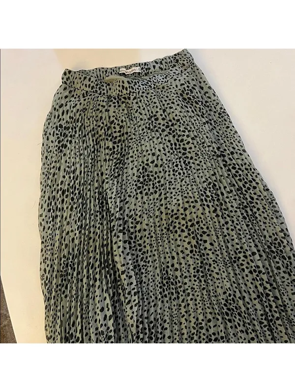 Abercrombie & Fitch Leopard Print Flowy Pleated Midi Maxi Skirt Green Black XS - Image 3