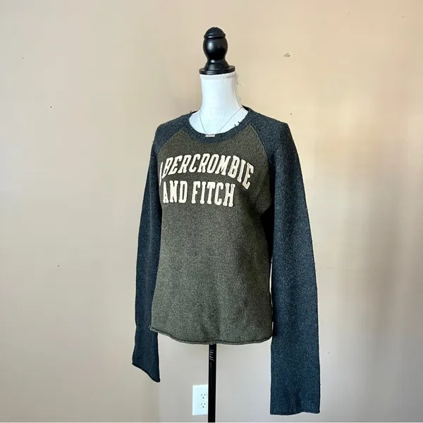 ABERCROMBIE & FITCH | Wool Blend Embroidered Logo Raglan Knit Sweater Sz M - Image 6