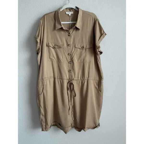 Umgee Women's‎ Taupe Button Drawstring Waist Cuffed Hem Romper Plus Size XL NEW - Image 4
