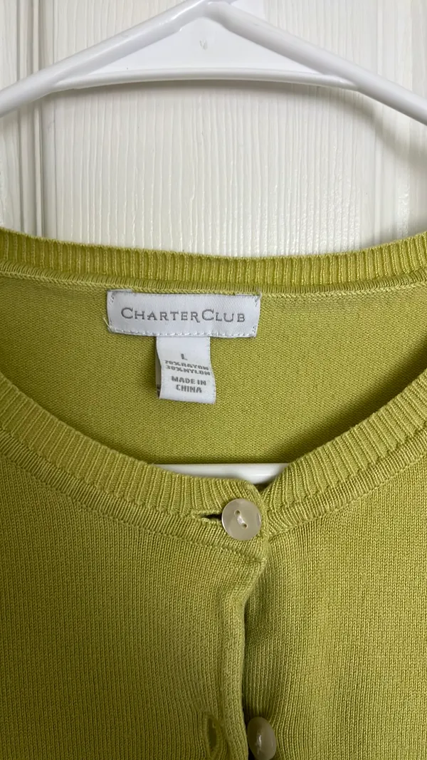 Charter Club Chartreuse Button Sweater Twee - Image 2