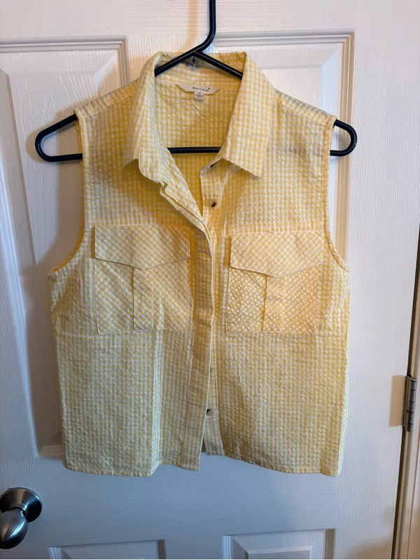 Sim & Sam Sleeveless Yellow Gingham Button Front Shirt, M - Image 2