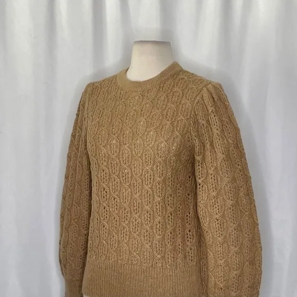 NWT!! J. CREW Balloon Sleeve Cable Knit Sweater Pale‎ Clay Tan Brown X-Small - Image 6
