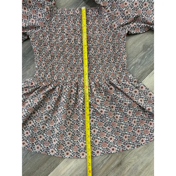 Hayden Smocked Floral Peplum Blouse Large Boho Puff Sleeve - Image 5