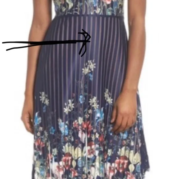 Foxiedox Floral Lace Trim Dress S Navy Blue Pleated‎ Fit & Flare Soft Girl - Image 9