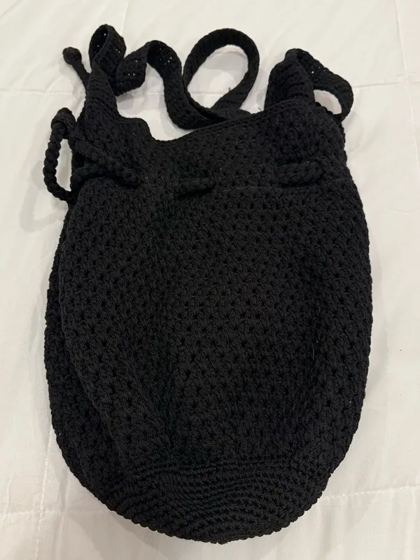 The Sak Black Crochet Drawstring Bucket Hobo Bag - Image 2