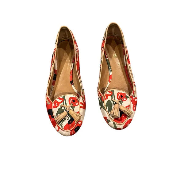 Coach Malika Floral Tassel Satin Loafer Red, Green, Cream Black Shoes 8.5 - Image 2