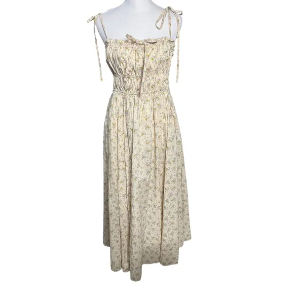 In Loom Floral Smocked Maxi Dress Tie Strap Cottagecore Tuckerknuck Style S - Image 3