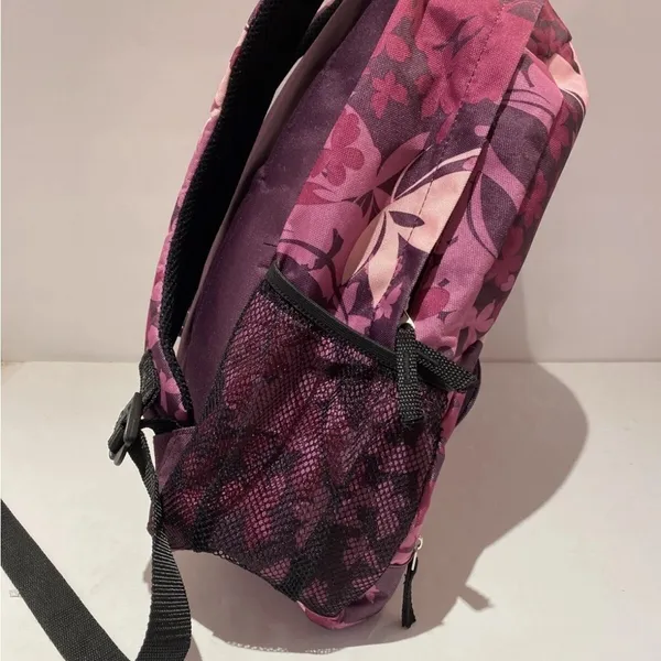 Navy, Pink Flowers Backpack with small pocket and two mesh pockets in side 🔴 - Image 3