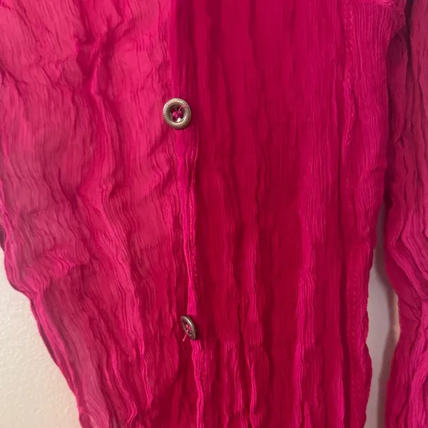 We The Free Open Front Button-Accent Sheer Top/Cover Up in Deep Magenta - Image 3