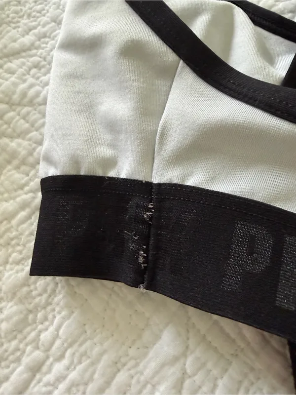 PINK Victoria's Secret White Sports Bralette with Black Trim - Image 3
