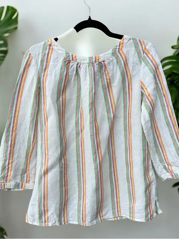 Boden Katie Striped Balloon Sleeve Linen Blouse Size 8 - Image 2