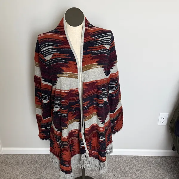 LUCKY BRAND Aztec Southwestern Open Front Fringed Cardigan Size XLarge - Image 4