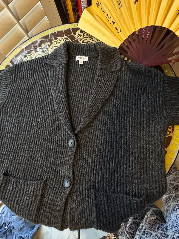 Nordstrom Dark Gray Ribbed Button-Front CardiganSz: S - Image 7