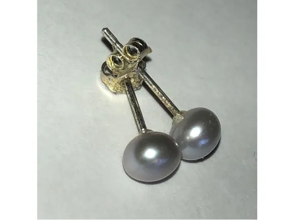 Genuine Pearl Silver Gray Dainty Stud Earrings - Image 5