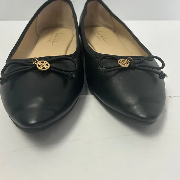 Nicole Miller New‎ York Blue-Rise Black Pointed Toe Ballet Flats Bow Charm 7.5M - Image 3