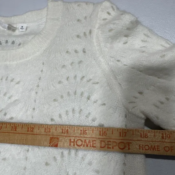 Gap Womens Pointelle Knit Pullover Sweater Crew Neck Ivory Long Sleeve Top M - Image 7