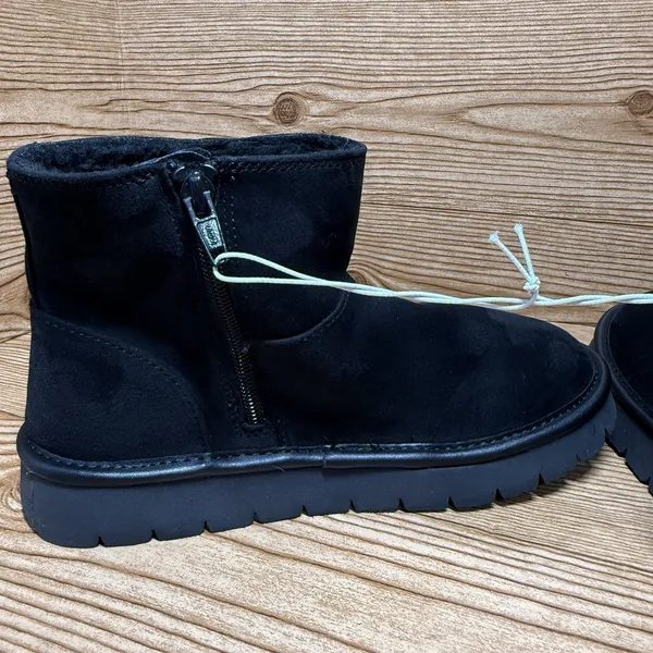 Black Ankle Boots Women Sz 6 Faux Suede Memory Foam Lined Winter Snow Warm‎ Zip - Image 5
