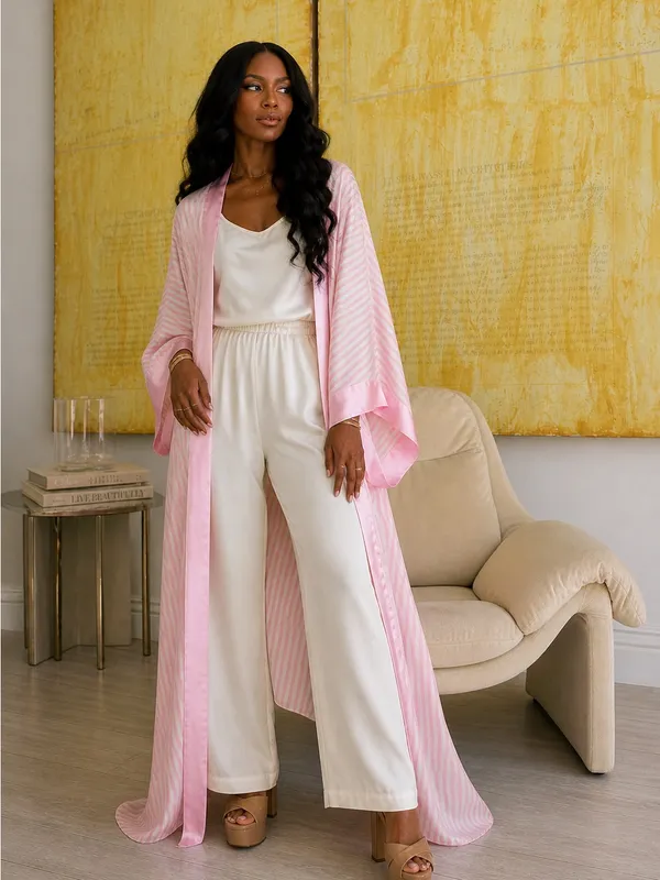 Show Me Your Mumu Harlow robe pink satin stripe coquette glam loungewear chic OS - Image 7