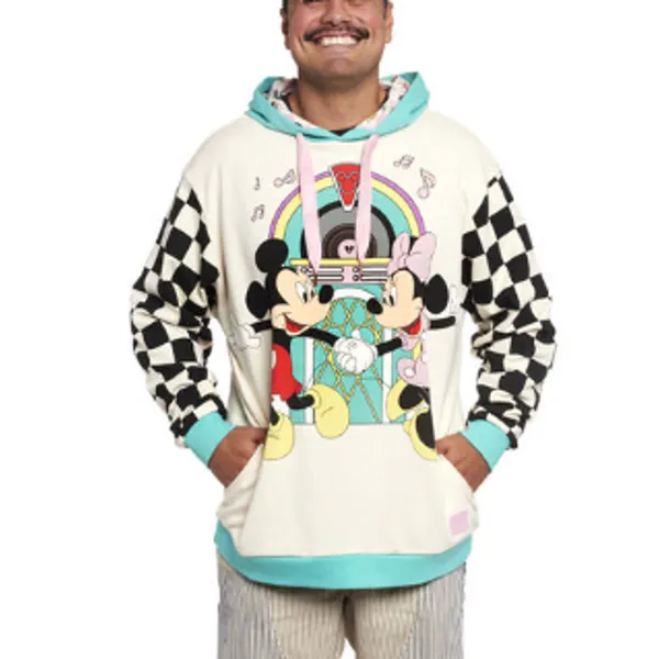 Disney Loungefly Mickey & Minnie Date Night Diner Jukebox Unisex Hoodie Large - Image 9