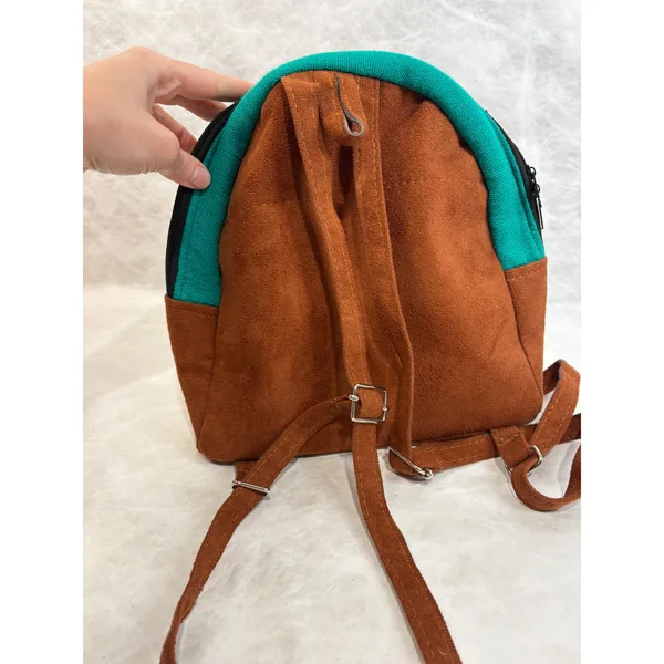 Cancun Mexico Floral Embroidered Mini Backpack Teal Brown Boho Artisan Bag‎ - Image 3