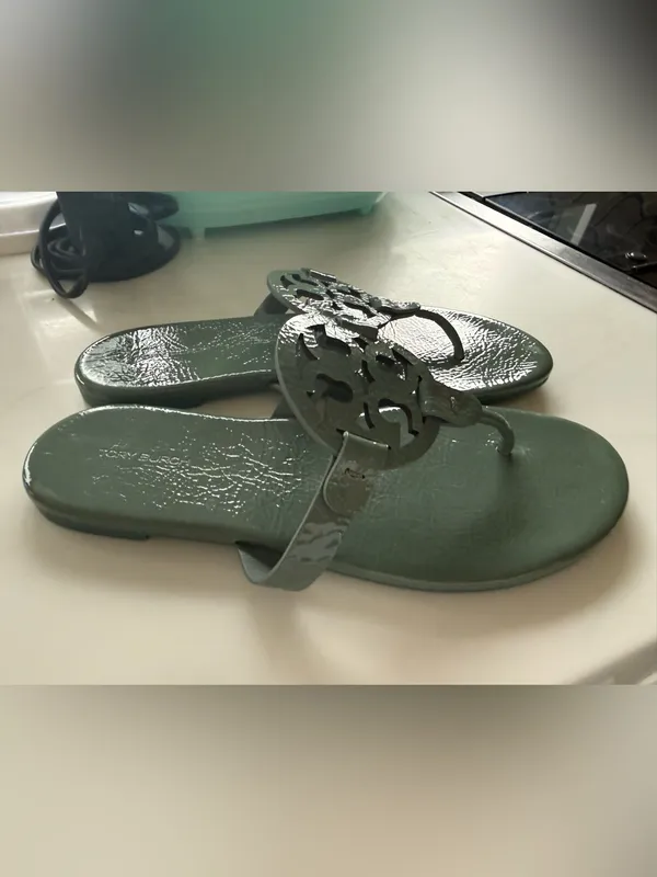 Tory Burch Soft Patent Leather Miller Sandals, Arctic Blue, Sz. 8.5 LIKE-NEW! - Image 14
