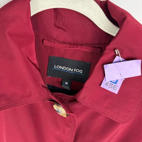 London Fog Red Button Front Trench Coat Jacket Sz Medium Plaid Flannel Lined - Image 7