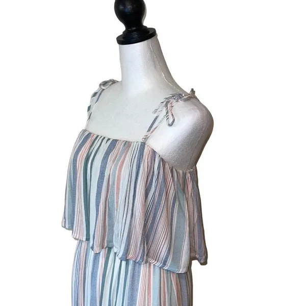 Hem & Thread Women's Striped Tube Dress‎ Tiered Midi Sleeveless Pink Blue Small - Image 5