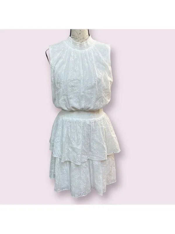 Laundry By Shelli Segal White Eyelet Cotton Layered Tiered Sleeveless Dress XL - Image 2