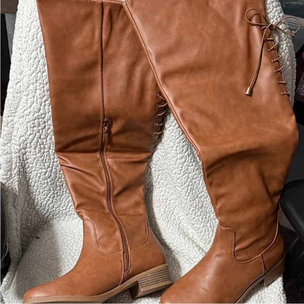 TOP Moda Brown Lace-Up Women's over the Knee Boots - Image 3