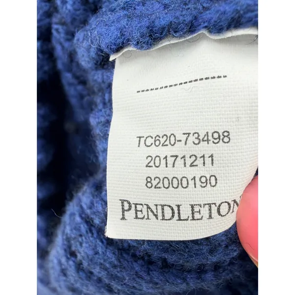 Pendleton Blue Cable Knit Sweater Womens XL Mock Roll Neck Diamond Fisherman Vtg - Image 3