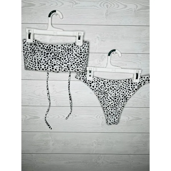 Zaful dalmation print bikini set Bandeau lace up top high cut bottom size 6 - Image 6