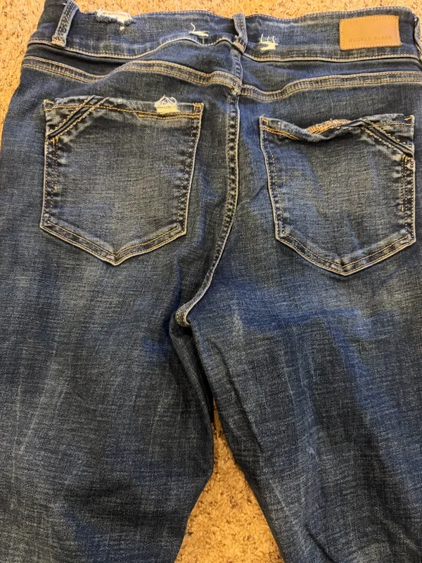 BKE Distressed Dark Blue Flare Jeans - Image 9