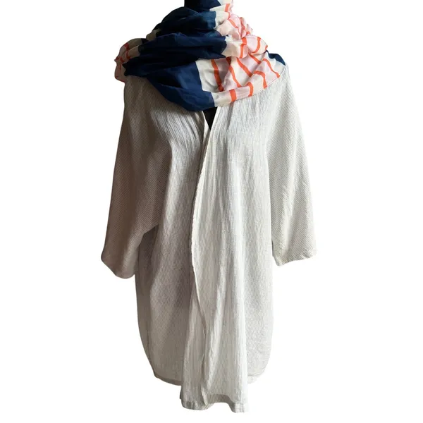 Tahari Linen Blend Open Front Cardigan Wrap One Size Coastal Resort Cover Up - Image 2