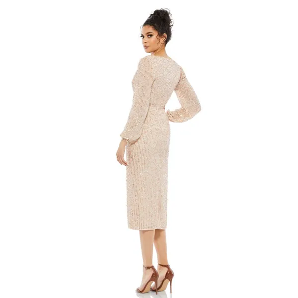Mac Duggal Sequin Long‎ Puff Sleeve Cocktail Midi - Image 3