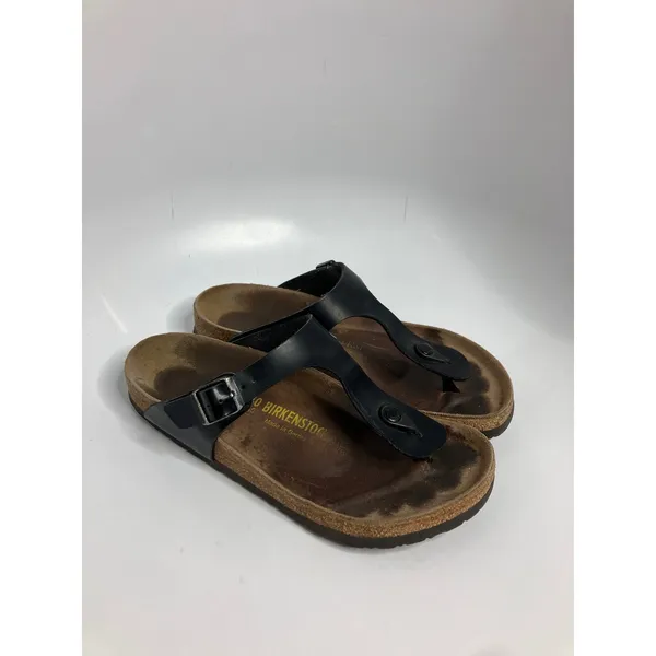 Birkenstock Gizeh Sandals Womens 40 Black Fair Thong Cork Footbed T-Strap - Image 4